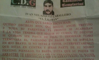 Narco-banner in Puebla, signed in name of El Taliban
