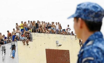 Inmates on the roof of a prison in Venezuela
