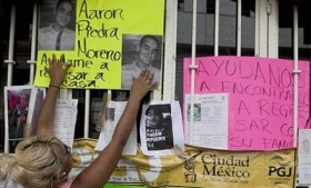 Posters of the 12 people who disappeared from a Mexico City bar