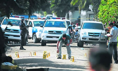 A crime scene after a massacre in San Pedro Sula, Honduras