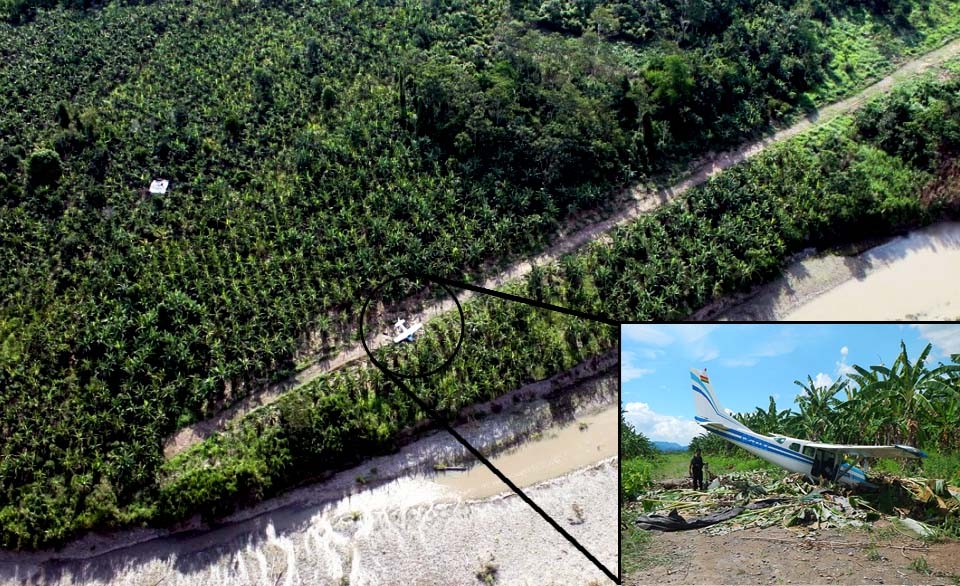 A drug plane on a Peru landing strip