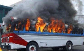 A bus burned in El Salvador in 2010