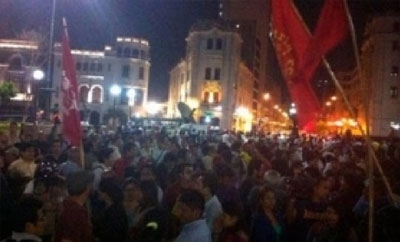Protesters gathered in Plaza San Martin, Lima