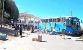 One of the buses caught in Puno