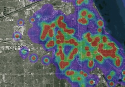 An example of a crime heat map created by PredPol software