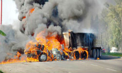 A truck on fire in Jalisco