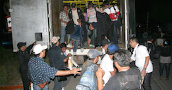 Central American migrants arriving at an INM facility in Chiapas