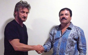 Sean Penn (left) shaking hands with "El Chapo"