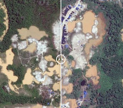 Satellite photos showing environmental damage caused by illegal mining in Peru