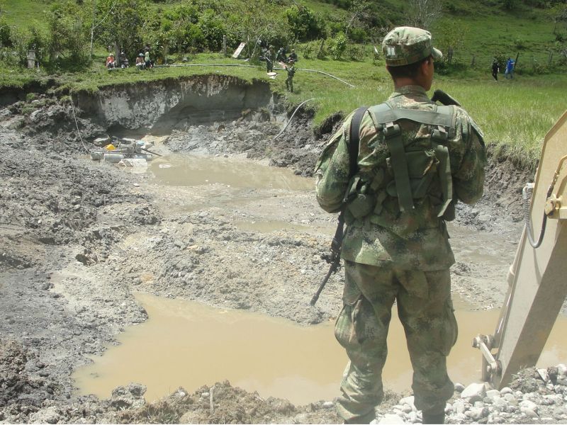 An illegal mining pit in Colombia