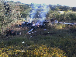 Wreckage of downed helicopter in MichoacÃ¡n