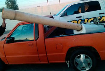 A pick-up truck with a homemade cannon used to launch drugs from Mexico into the US