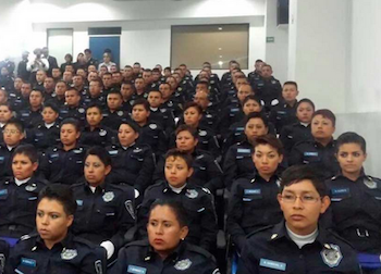 Mexican police cadets at a graduation ceremony
