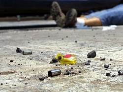 Bullet casings at a crime scene in Mexico.
