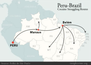 Cocaine smuggling routes from Peru to Brazil