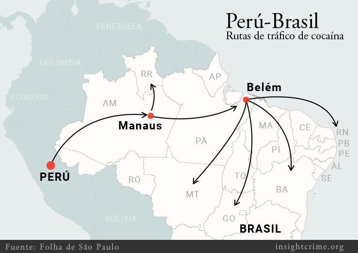 Cocaine smuggling routes from Peru to Brazil