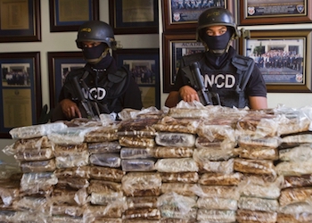 Dominican Republic police guard seized drugs