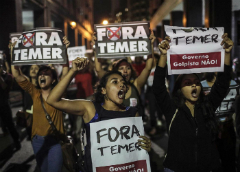 A protest against Brazil's President Michel Temer