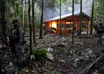 A cocaine lab being dismantled in Putumayo, Colombia