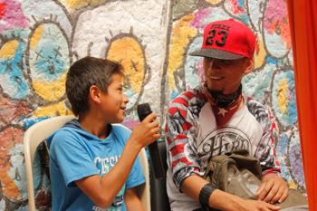 Young rappers at the Casa Morada hip hop project in Colombia