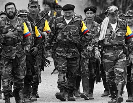 FARC soldiers walking towards the camera