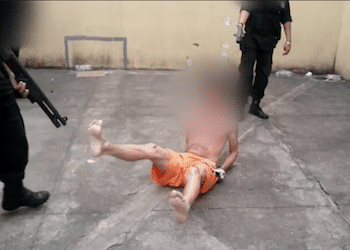 Un guardia dispara un arma de electrochoque contra un recluso