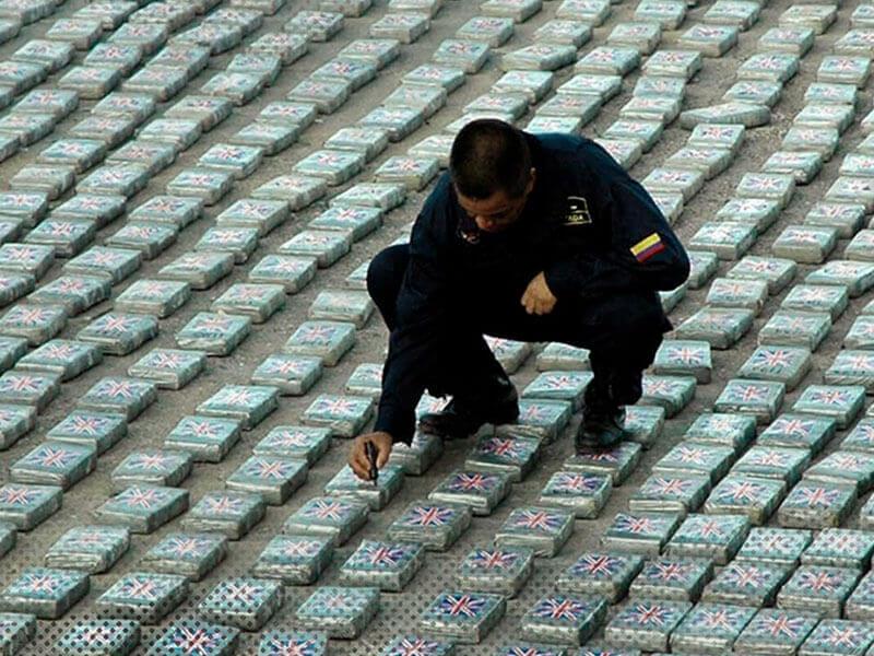 Authorities standing over seized cocaine