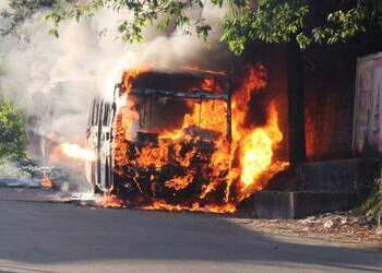 A bus is burned during violence in Manaus, Amazonas, carried out by the Red Command