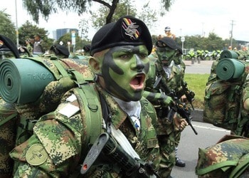 Colombian soldiers on parade in Bogota
