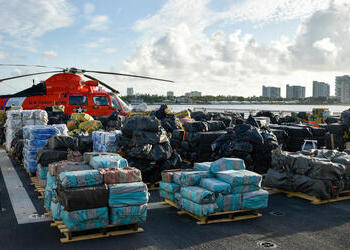 The US Coast Guard offloads 27 tons of cocaine at a Florida port
