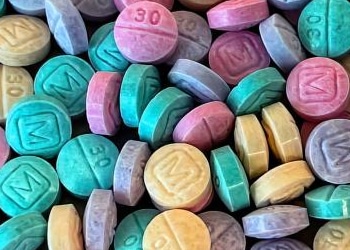A bunch of rainbow fentanyl pills