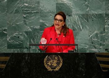 Honduran President Xiomara Castro delivers a speech during the United Nations General Assembly in which she heavily criticized her predecessor