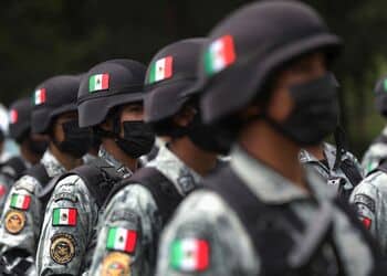Mexico army soldiers stand in formation