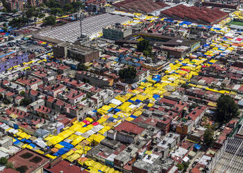 An aerial view of a market in Tepito, Mexico City, where many young people are vulnerable to recruitment by organized criminal groups.