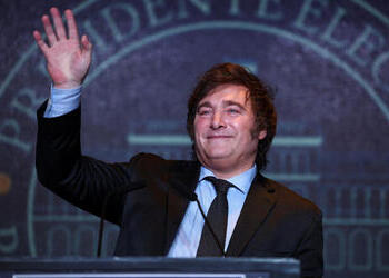 President-elect Javier Milei delivers victory speech after presidential win.